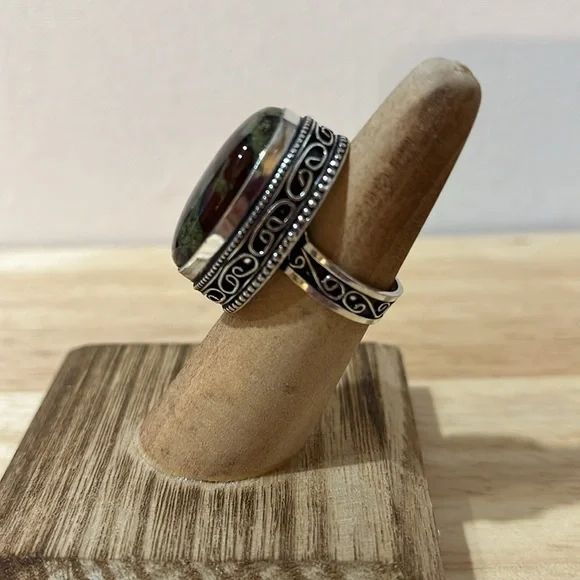 925 STAMPED STERLING SILVER OVERLAY DRAGON BLOOD GEMSTONE STATEMENT RING SIZE 7 - Picture 3 of 9